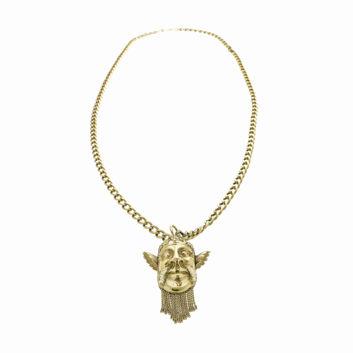 Lunga collana in oro giallo con pendente Bacco in corallo e oro giallo