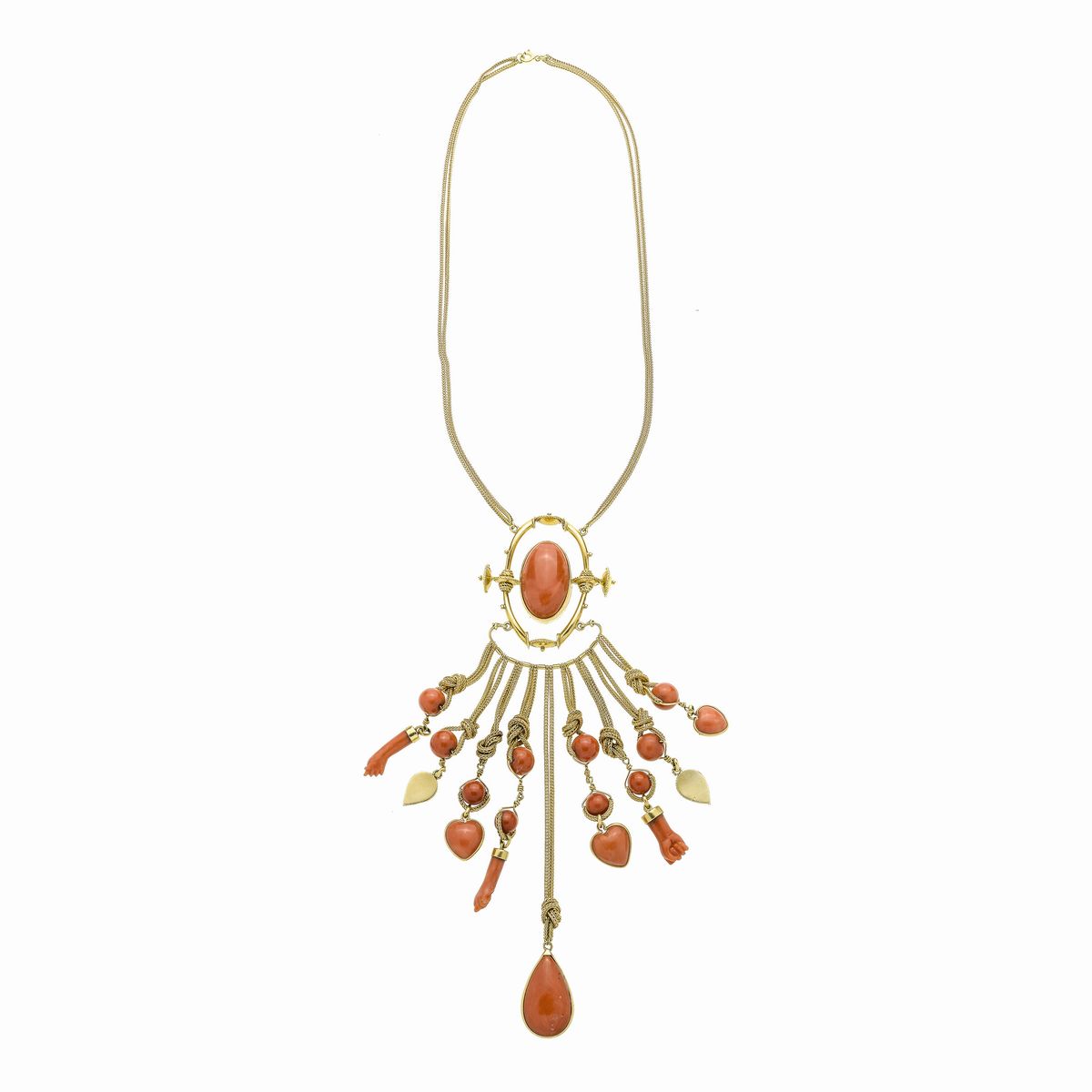 Importante collana in oro giallo e corallo rosso