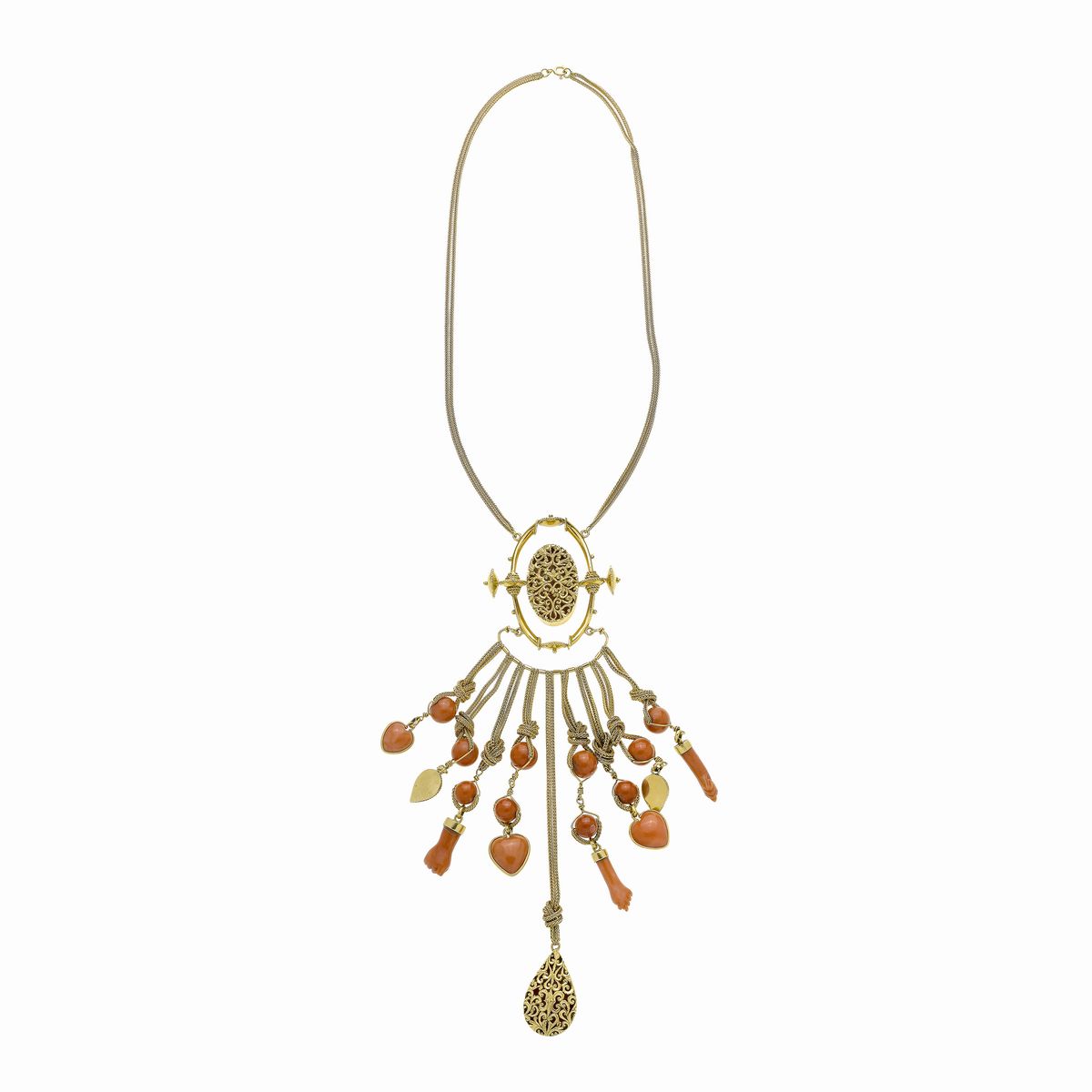 Importante collana in oro giallo e corallo rosso