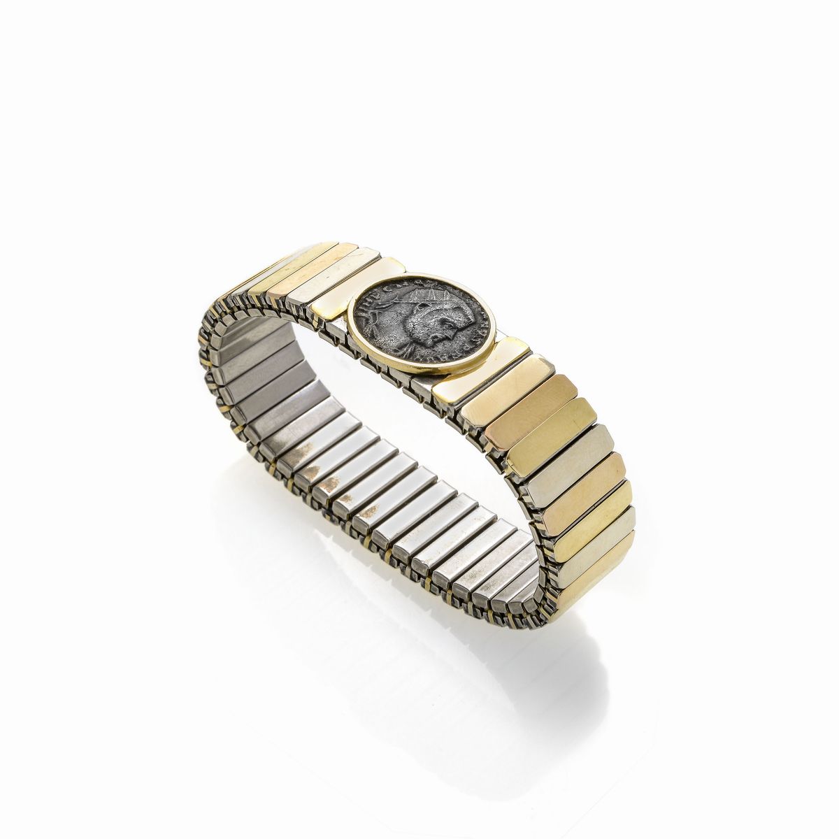 Bracciale Semirigido in Acciaio, Oro Giallo, Oro Rosa , Oro Bianco e Moneta Antica