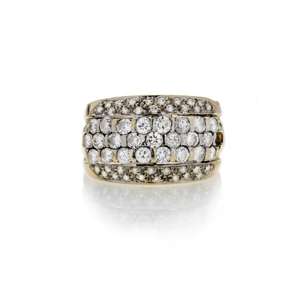 Band ring in yellow gold, white gold and diamonds