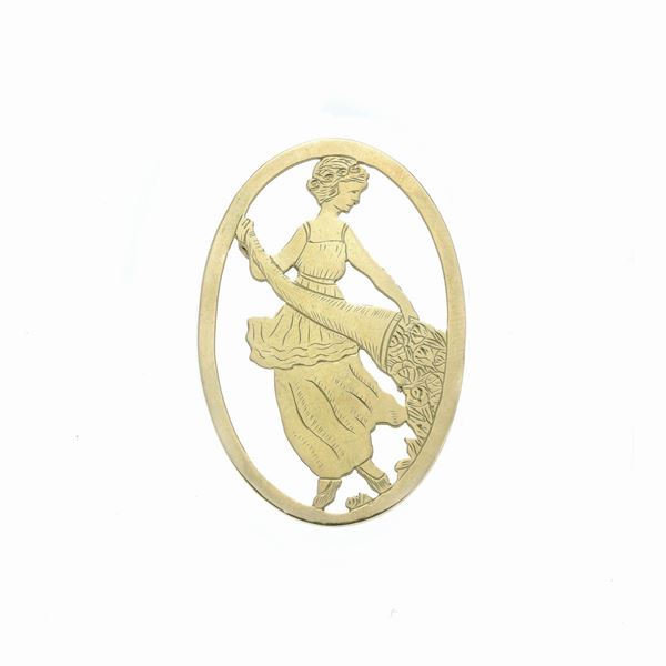 Grande spilla ovale in oro giallo