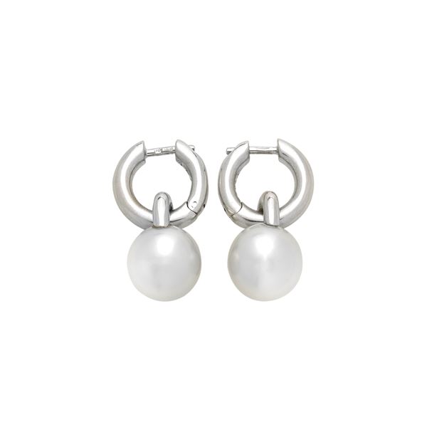 Pair of Mikimoto pearl and white gold drop earrings