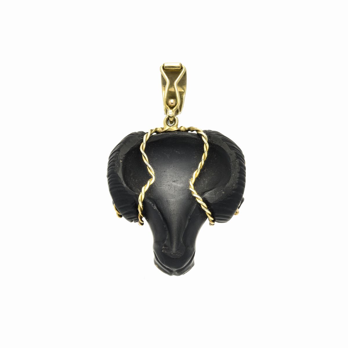 Pendente Ariete in Resina Nera e Oro Giallo