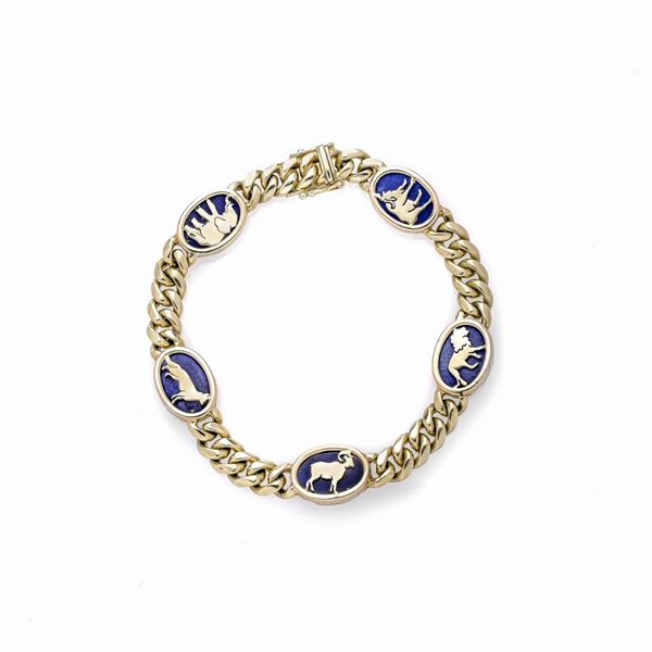 Bracciale in oro giallo 14 kt e pietra blu