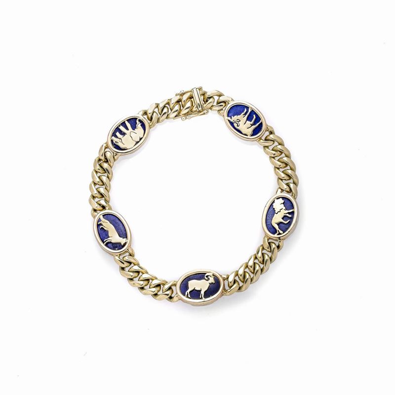 Bracciale in Oro Giallo 14 Kt e Pietra Blu