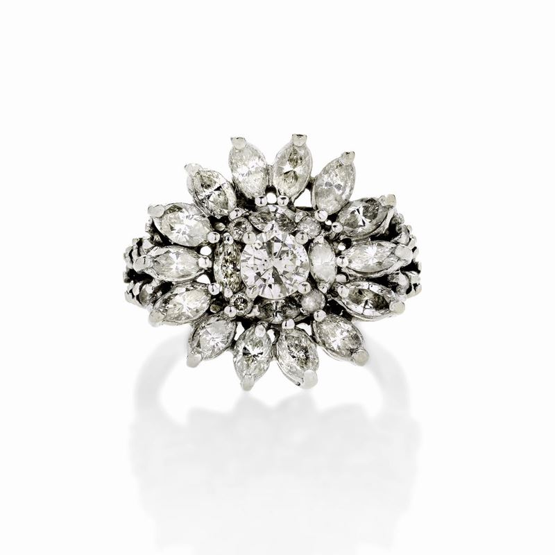 Anello Fiore in Oro Bianco e Diamanti
