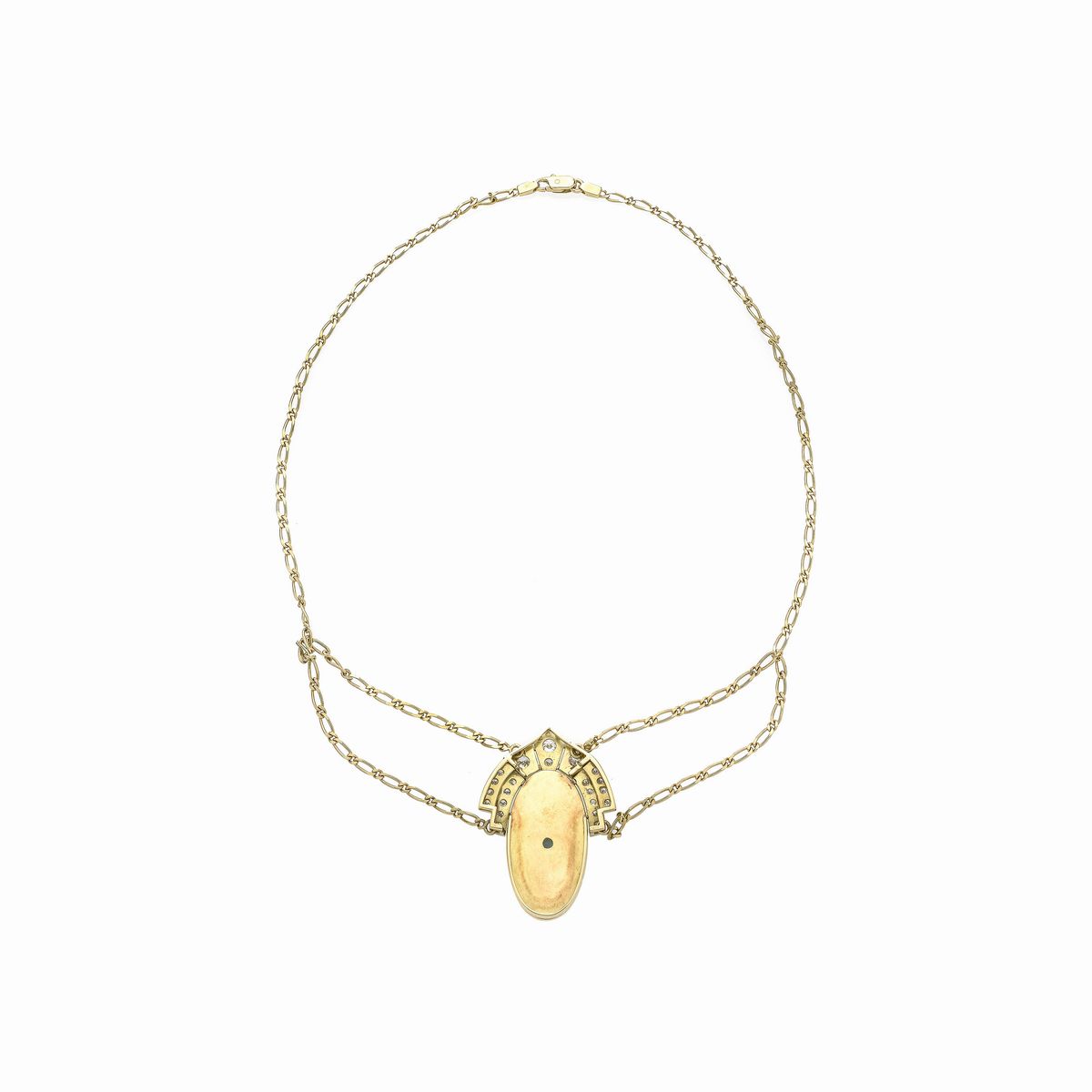 Girocollo in oro giallo, diamanti e pietra dura verde