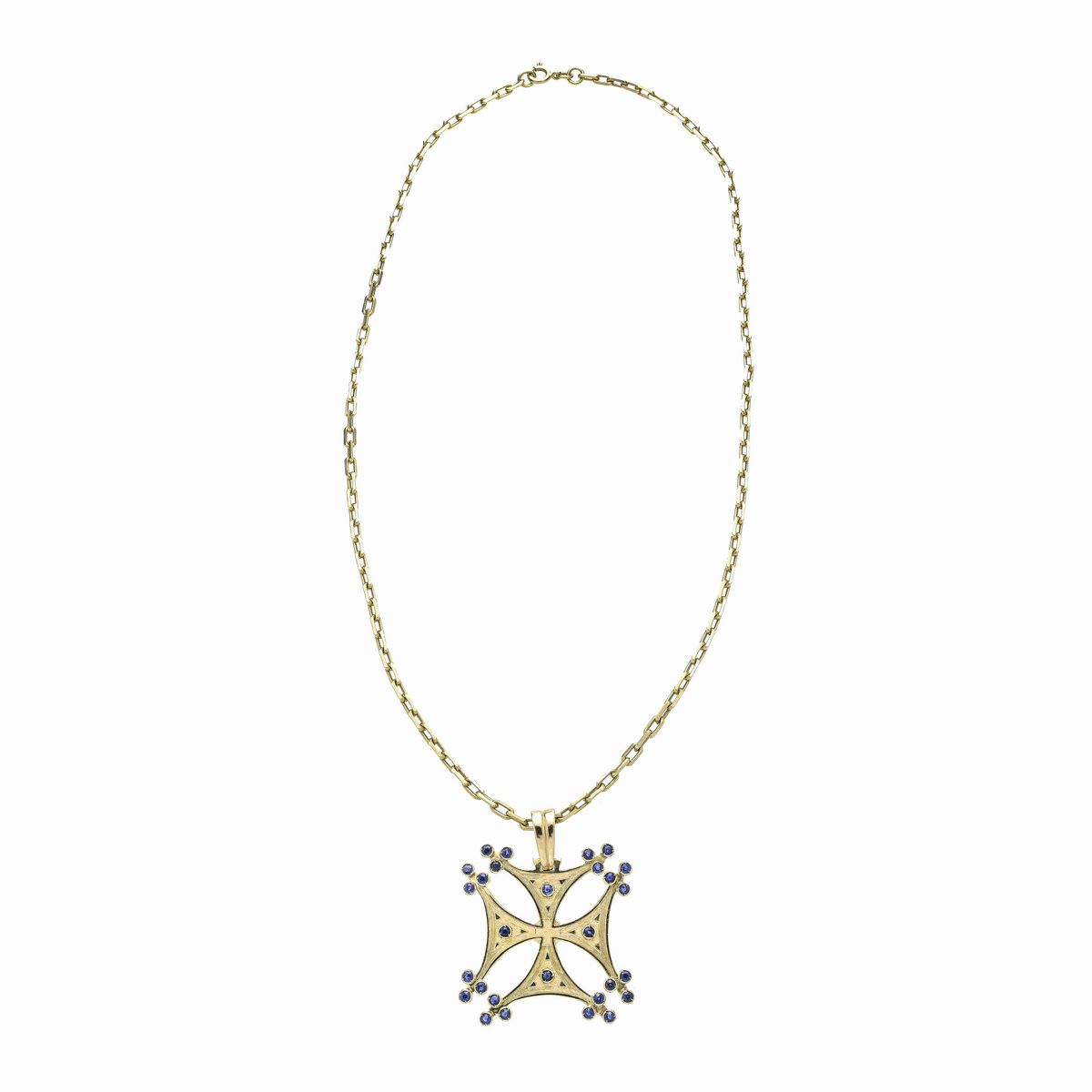 Catena con pendente in oro giallo e zaffiri