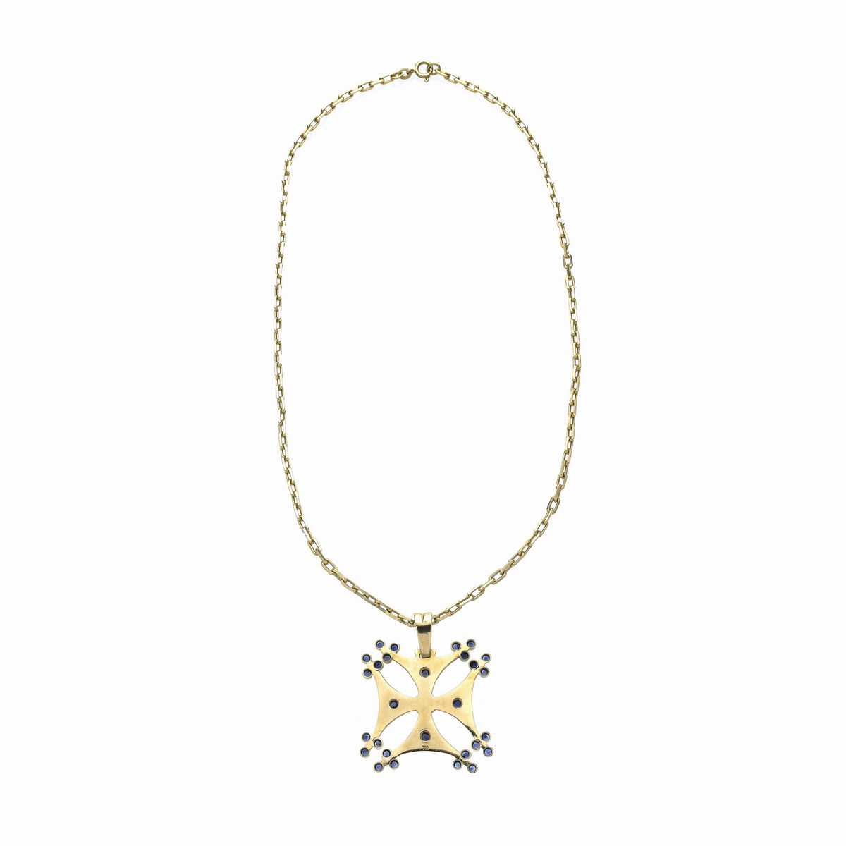 Catena con pendente in oro giallo e zaffiri