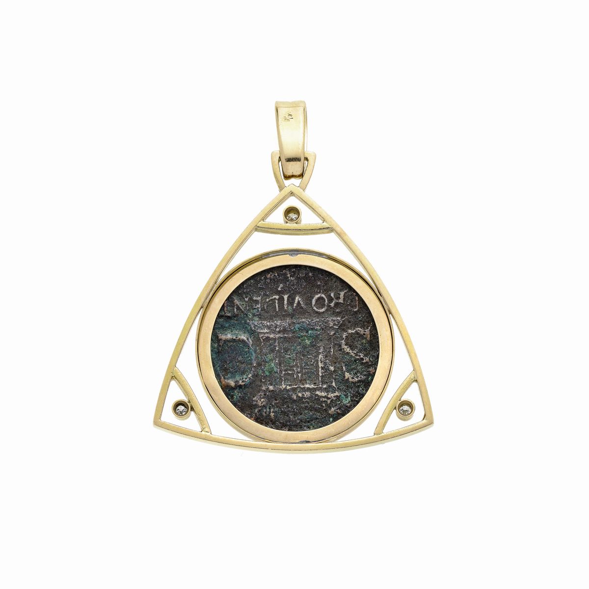Grande pendente in oro giallo, diamanti e moneta