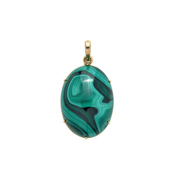 Large pendant in yellow gold and malachite