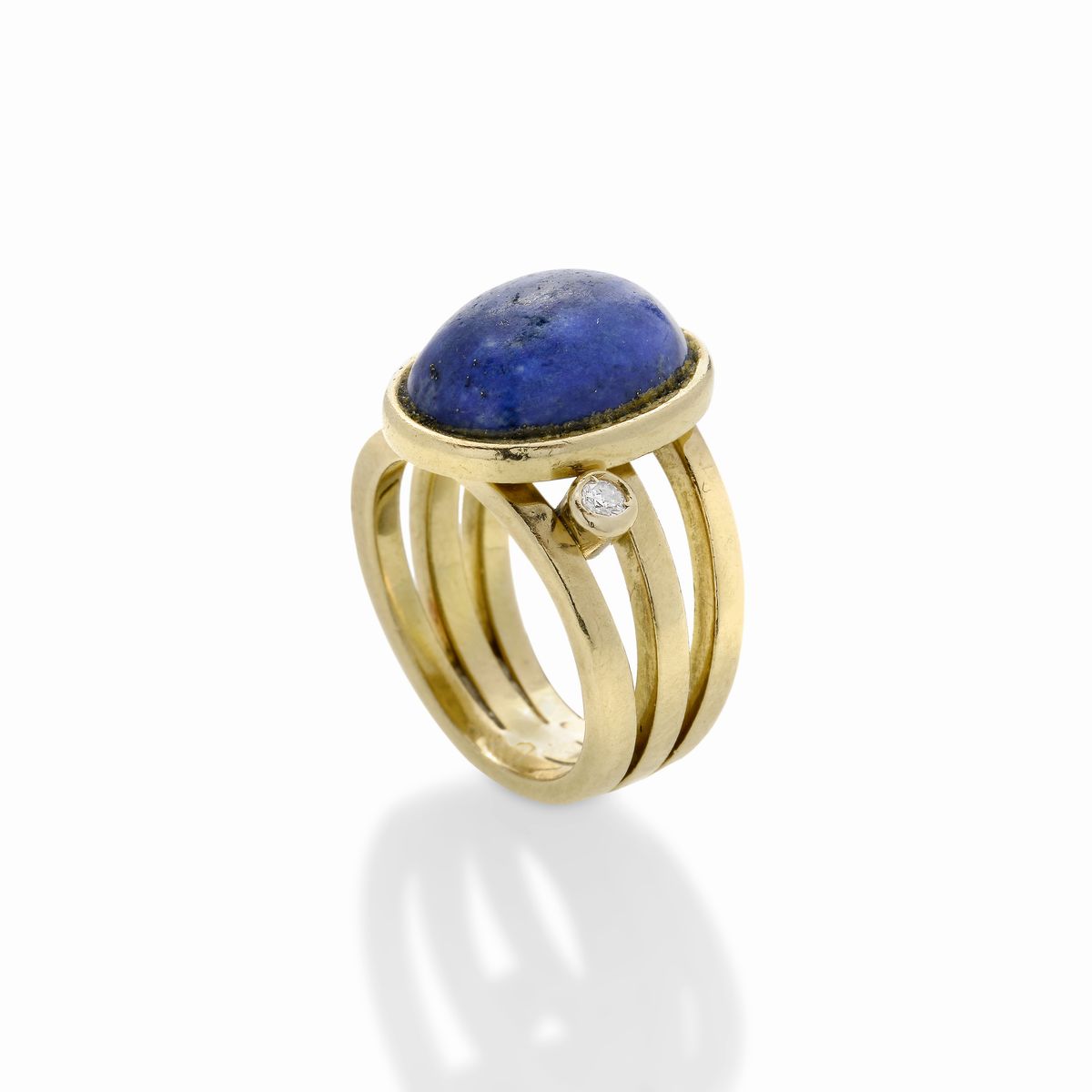 Anello da mignolo in oro giallo, diamanti e lapislazzulo