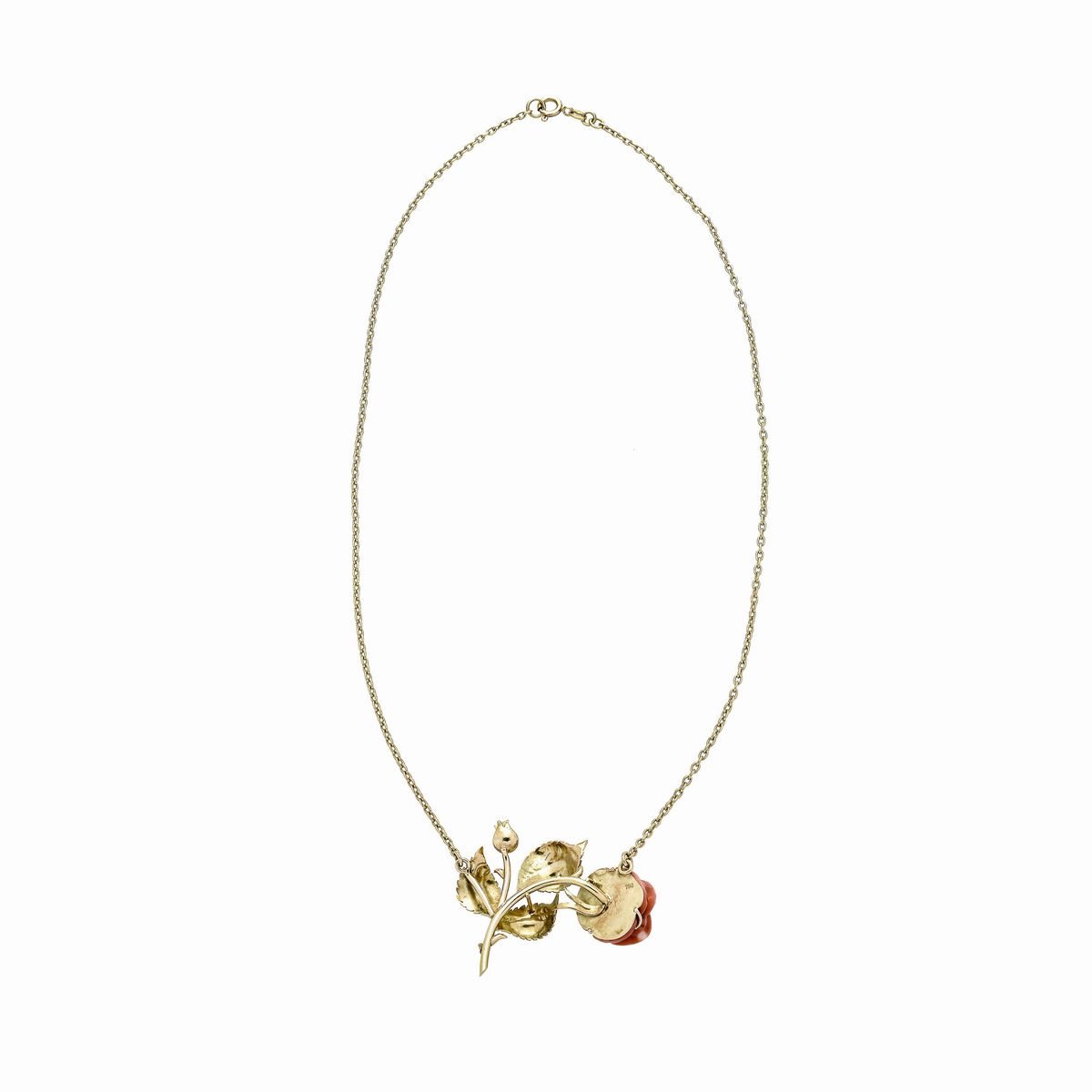 Catena e pendente in oro giallo e corallo rosa