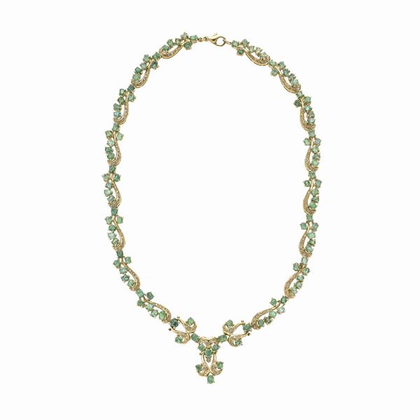 Collier in oro giallo, diamanti e smeraldi