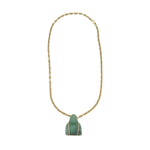 Chain with Buddha in green jade and yellow gold