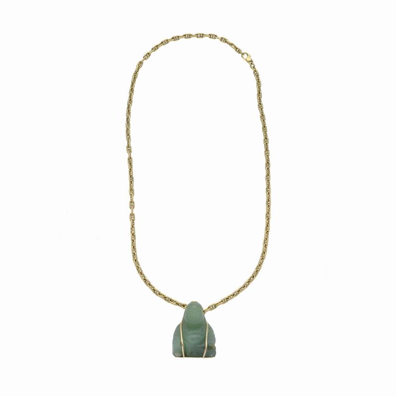 Catena con Buddha in giada verde e oro giallo