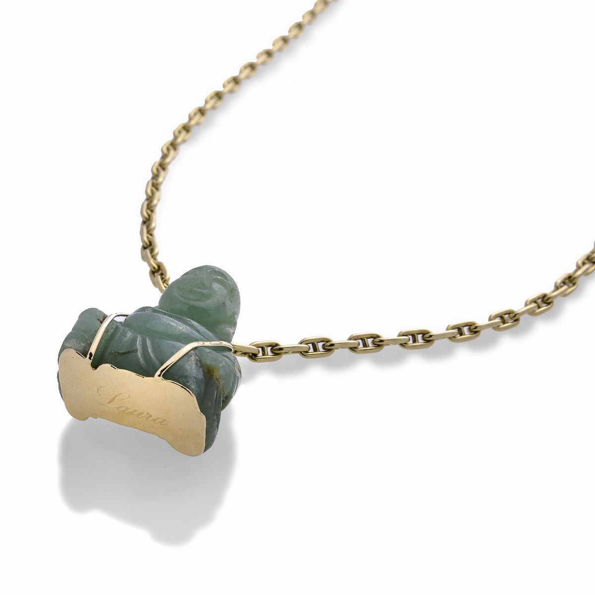 Catena con Buddha in giada verde e oro giallo