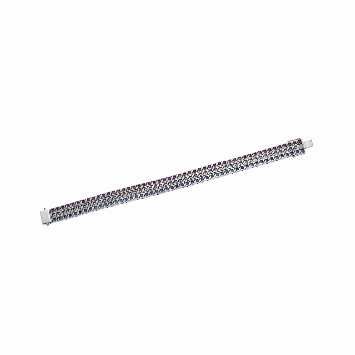 Bracciale tennis in oro bianco, rubini, diamanti e zaffiri