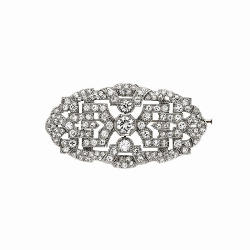 Grande spilla in oro bianco e diamanti