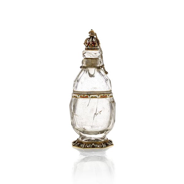 Bottle made of rock crystal, polychrome enamels, diamonds and rubies