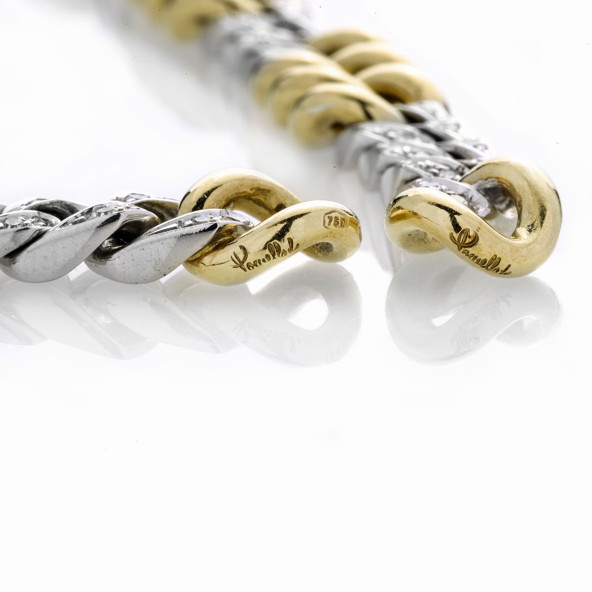 Girocollo trasformabile in due bracciali in oro giallo, oro bianco e diamanti Pomellato