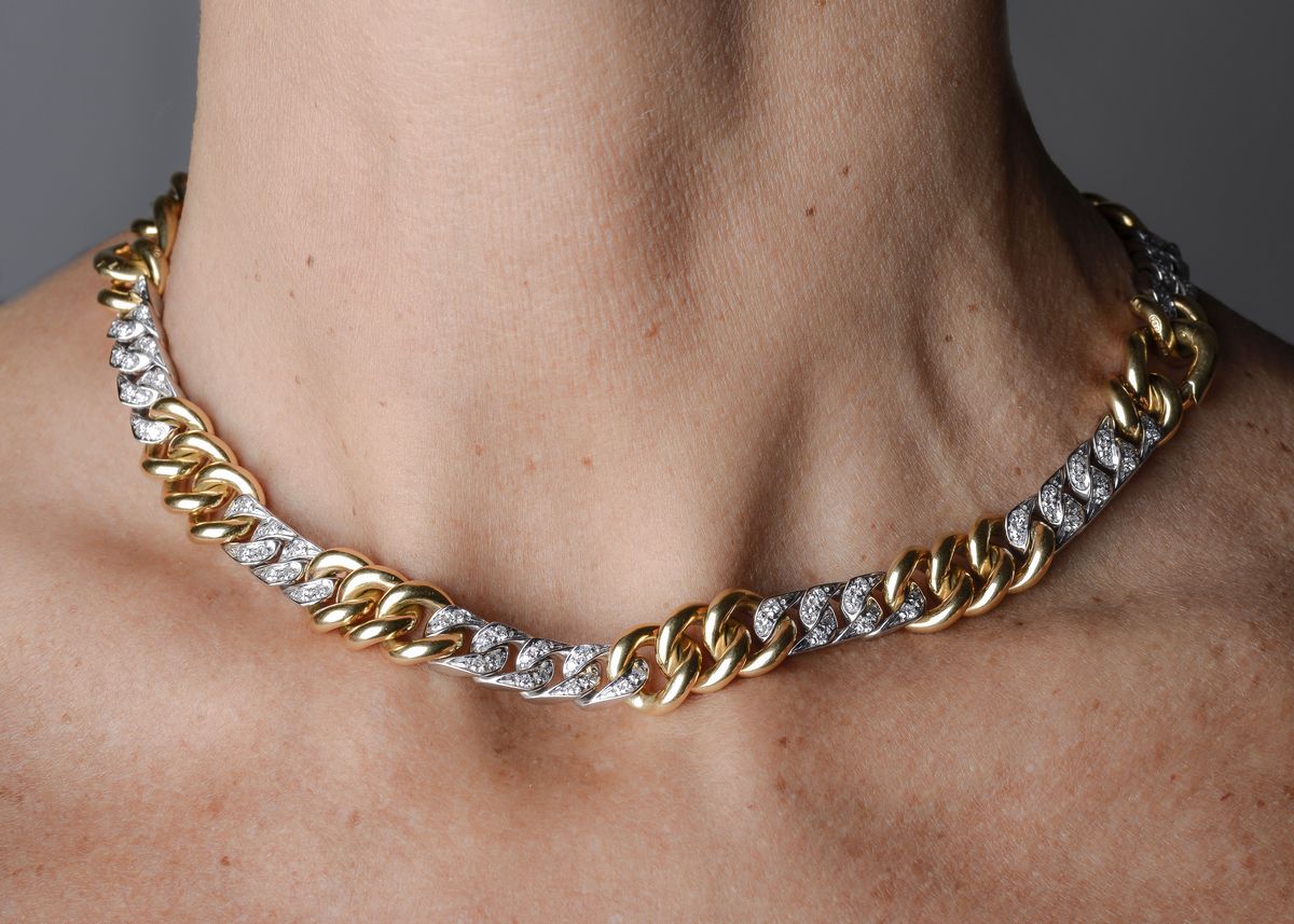 Girocollo trasformabile in due bracciali in oro giallo, oro bianco e diamanti Pomellato