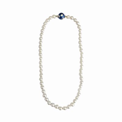 Filo di Perle Coltivate, Oro a 14 Kt e Smalto Azzurro