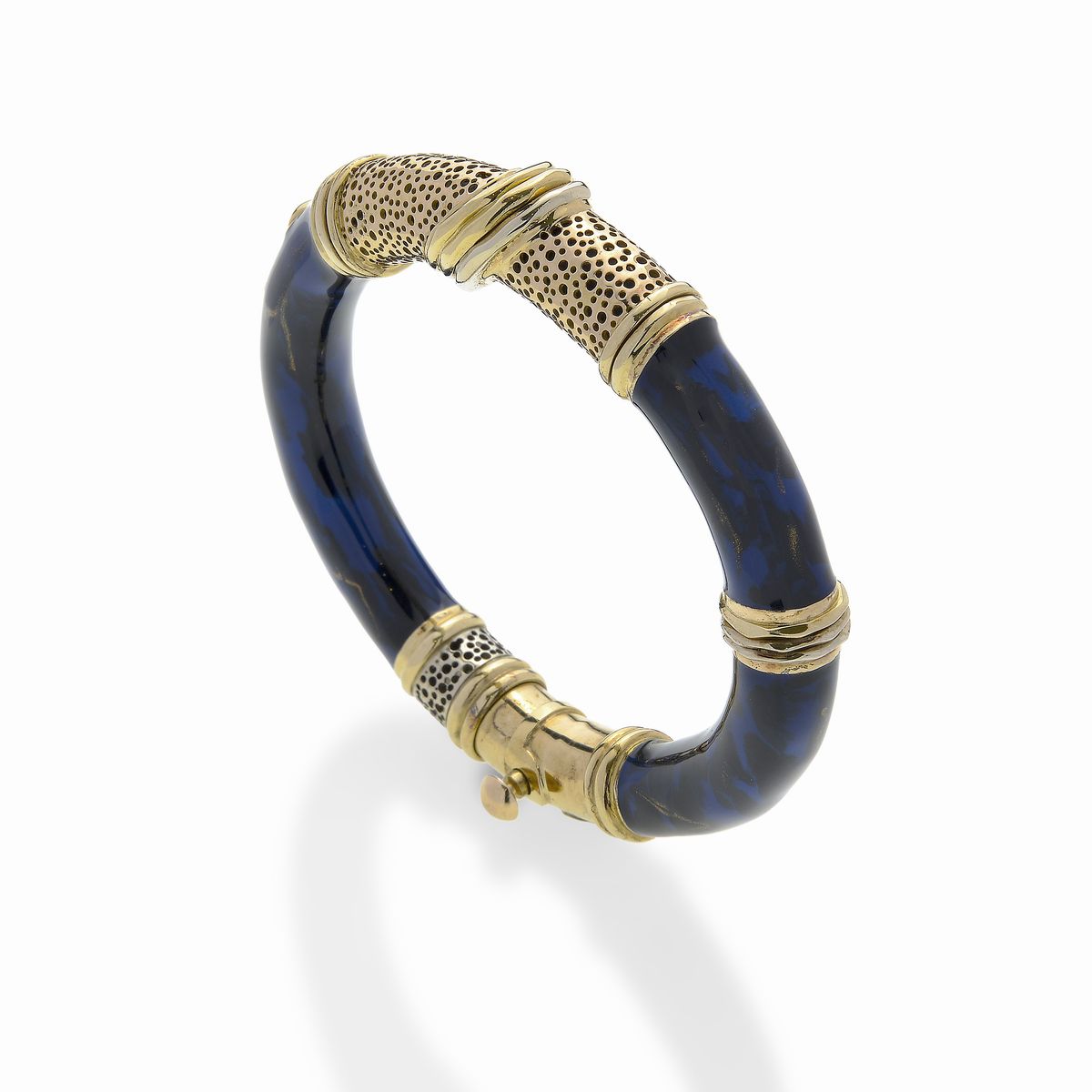 Bracciale Rigido in Oro Giallo e Smalto Blu la Nouvelle Bague