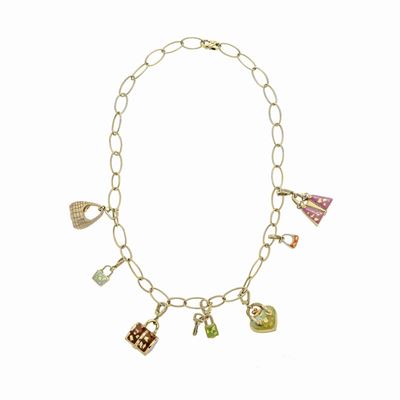 Collana in Oro Giallo e Smalti Policromi con Charms Rosato