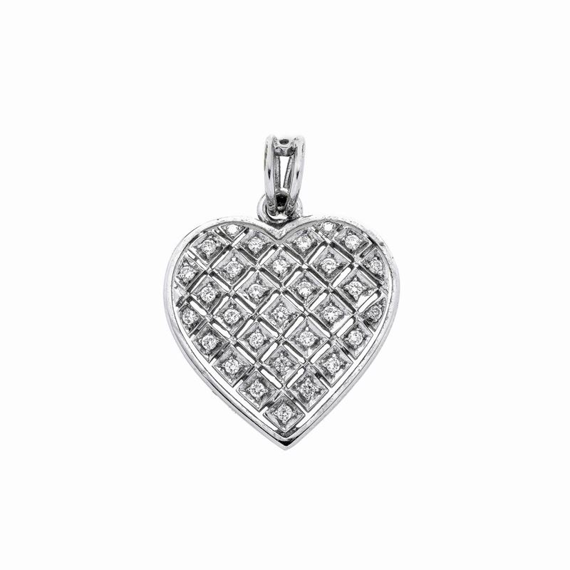Pendente a Cuore in oro bianco 18k e diamanti