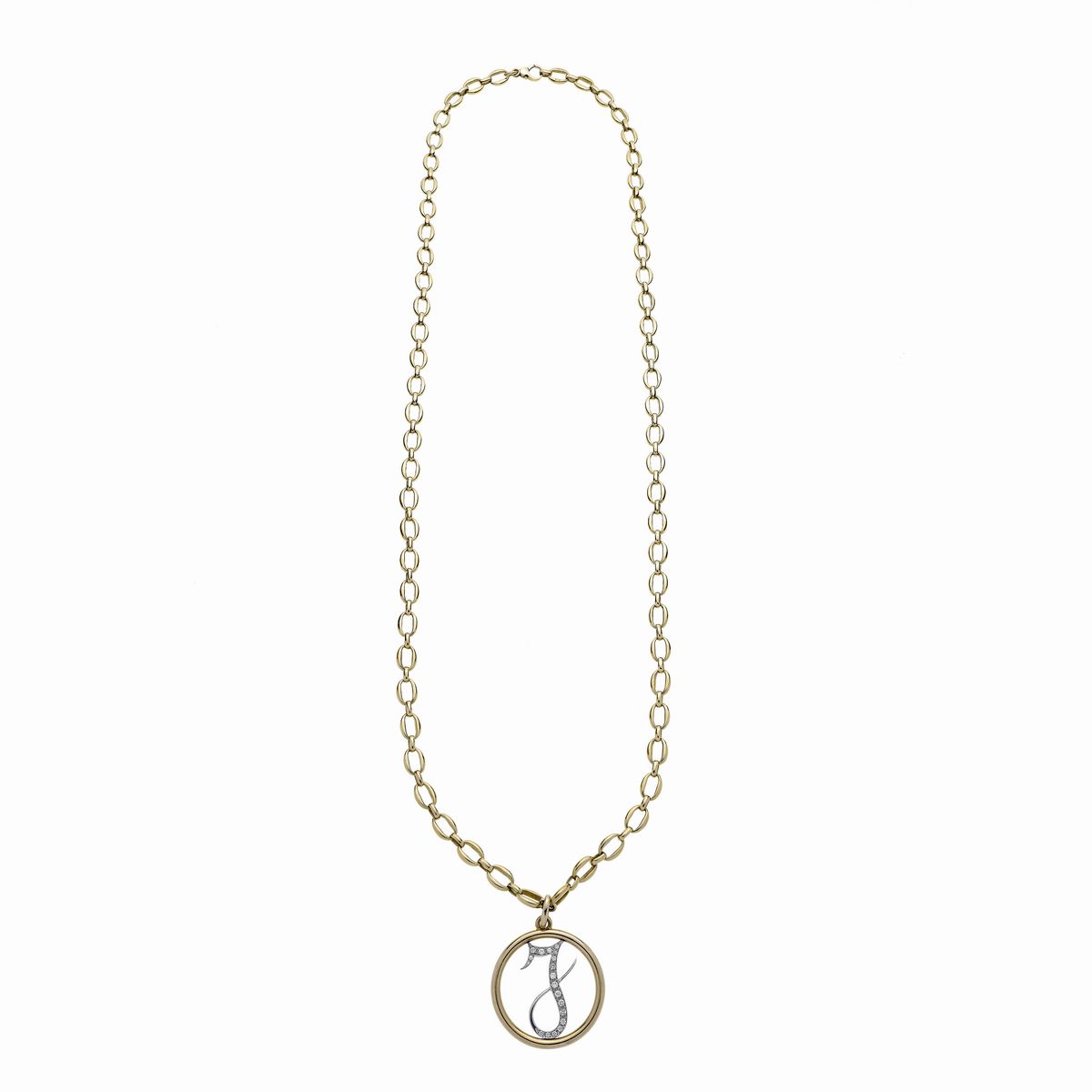 Lunga catena e pendente in oro giallo, oro bianco e diamanti