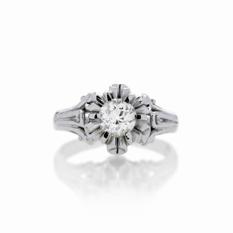 Anello solitario in oro bianco e diamante