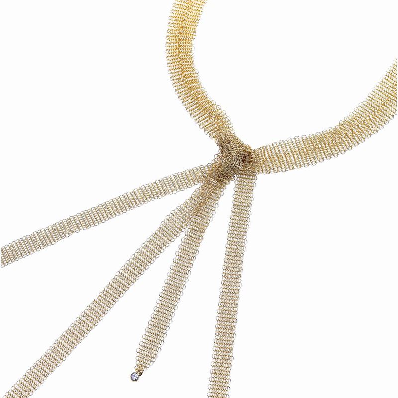 Elsa Peretti per Tiffany & Co, collana 'cravatta' in oro giallo 18k e diamanti