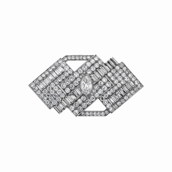 Geometric brooch in platinum and diamonds
