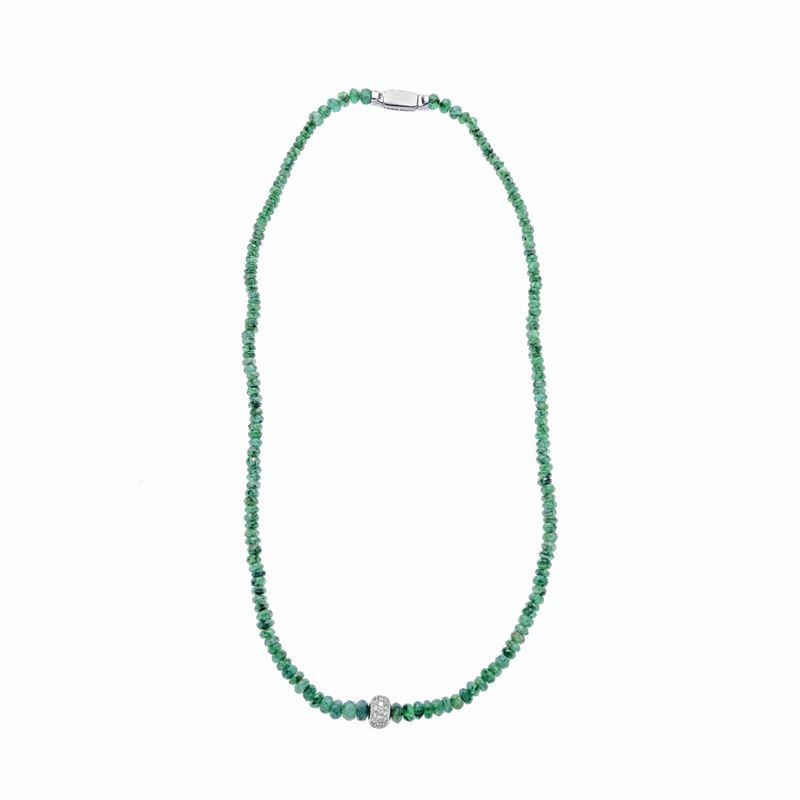 Collana in Smeraldi, Oro Bianco e Diamanti