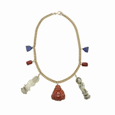 Girocollo in Oro Giallo e Sette Charms in Pietra Dura