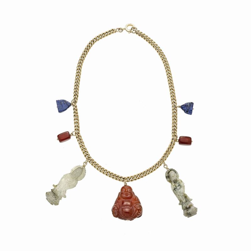Girocollo in Oro Giallo e Sette Charms in Pietra Dura