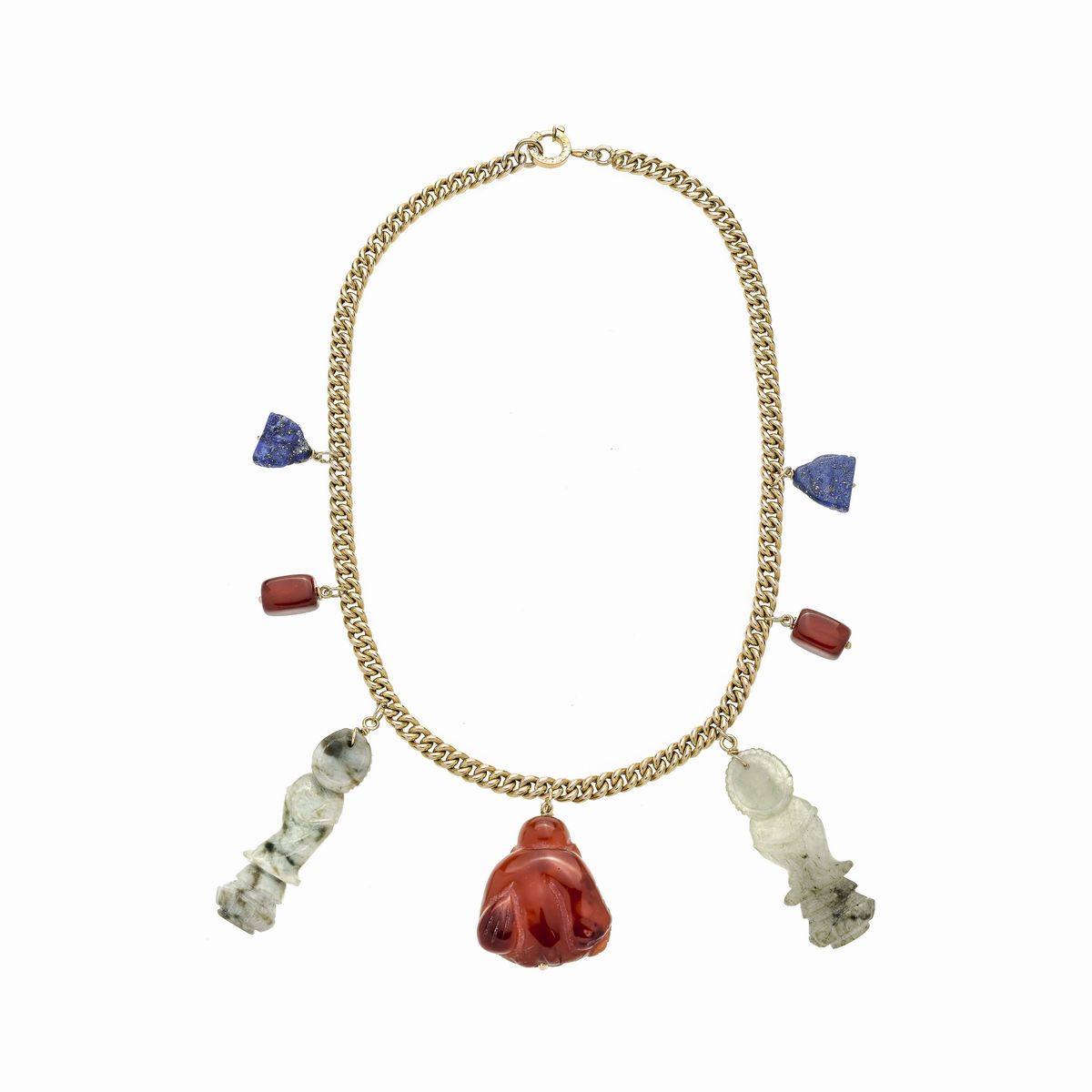 Girocollo in Oro Giallo e Sette Charms in Pietra Dura