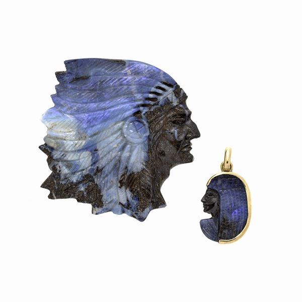 Carved opal with Indian head and pendant with Egyptian profile