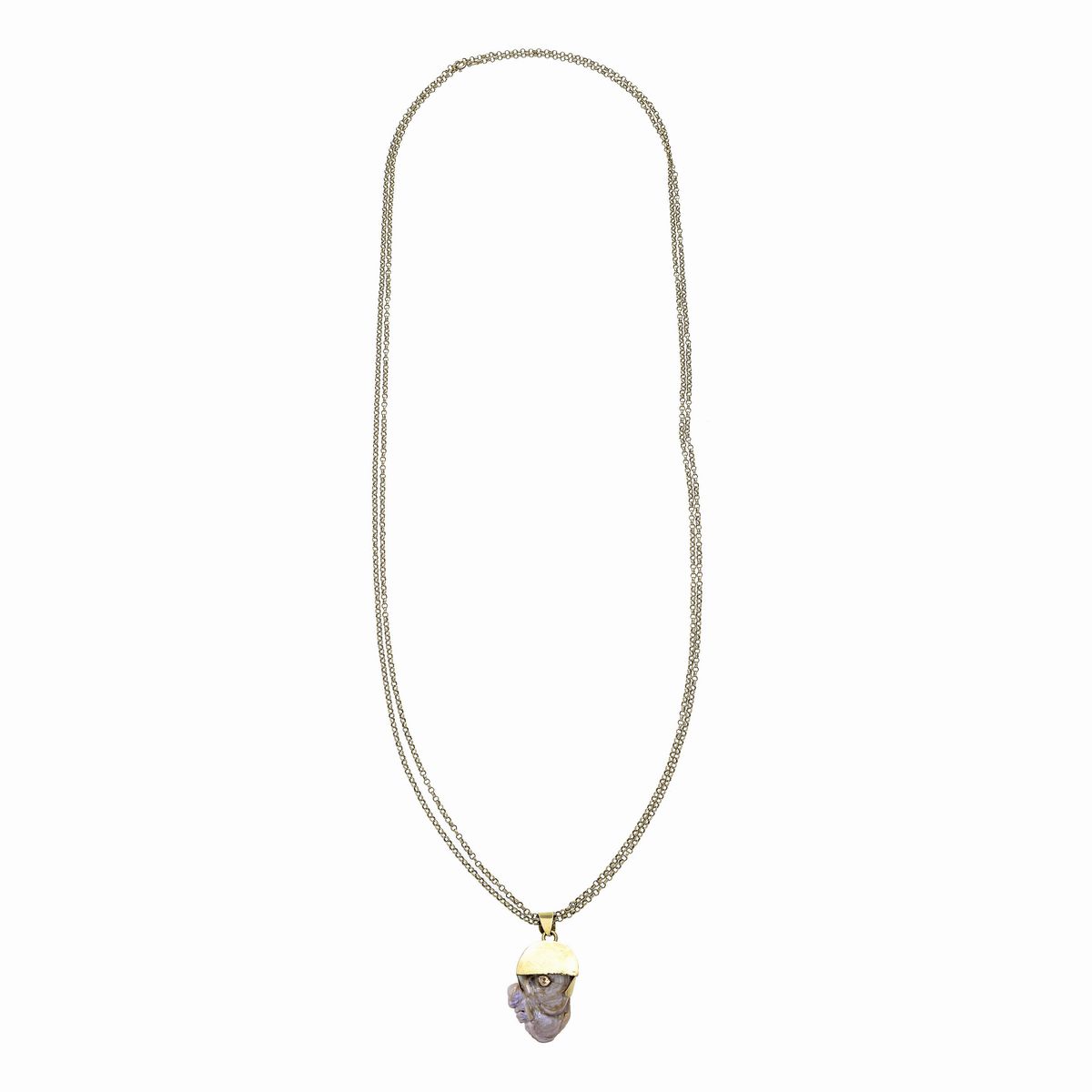 Lunga catena in oro a basso titolo, oro giallo e perla scaramazza