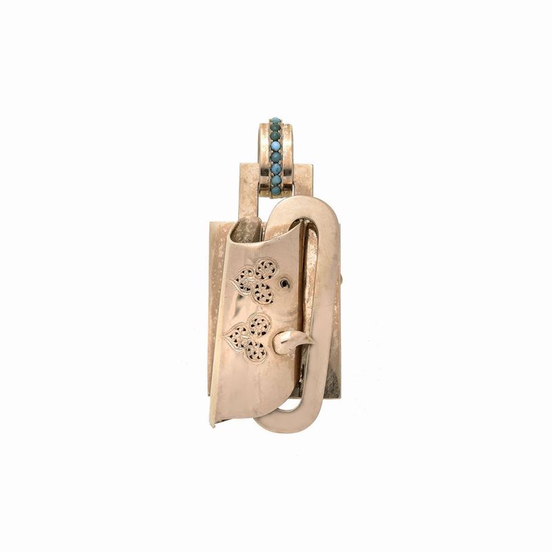 Grande pendente in oro a basso titolo e turchese