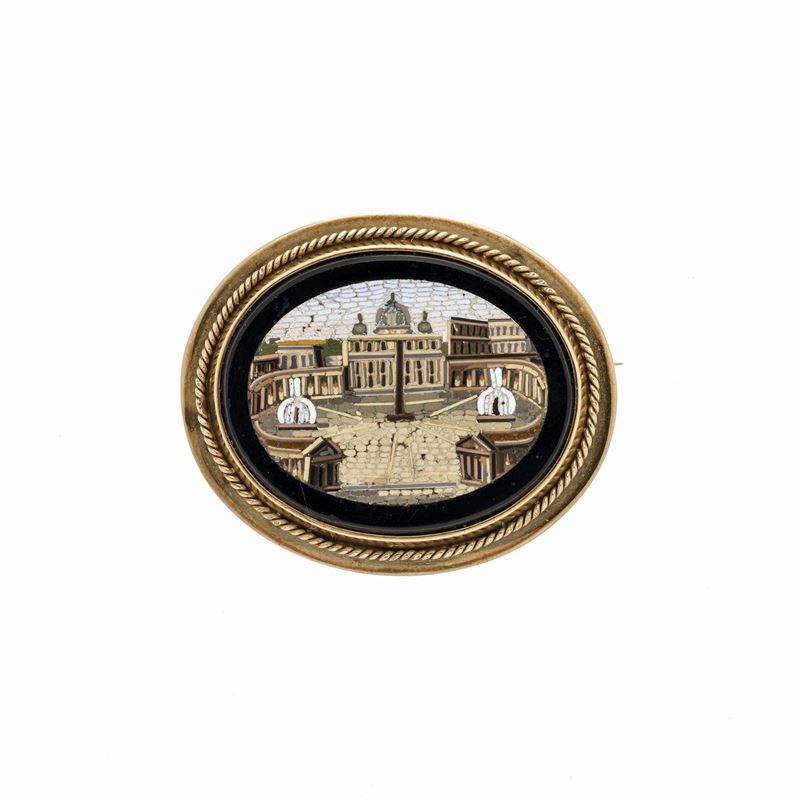 Spilla in oro giallo e micromosaico raffigurante San Pietro