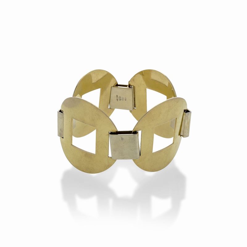 Alto bracciale a maglie circolari in oro giallo e oro bianco UnoaErre