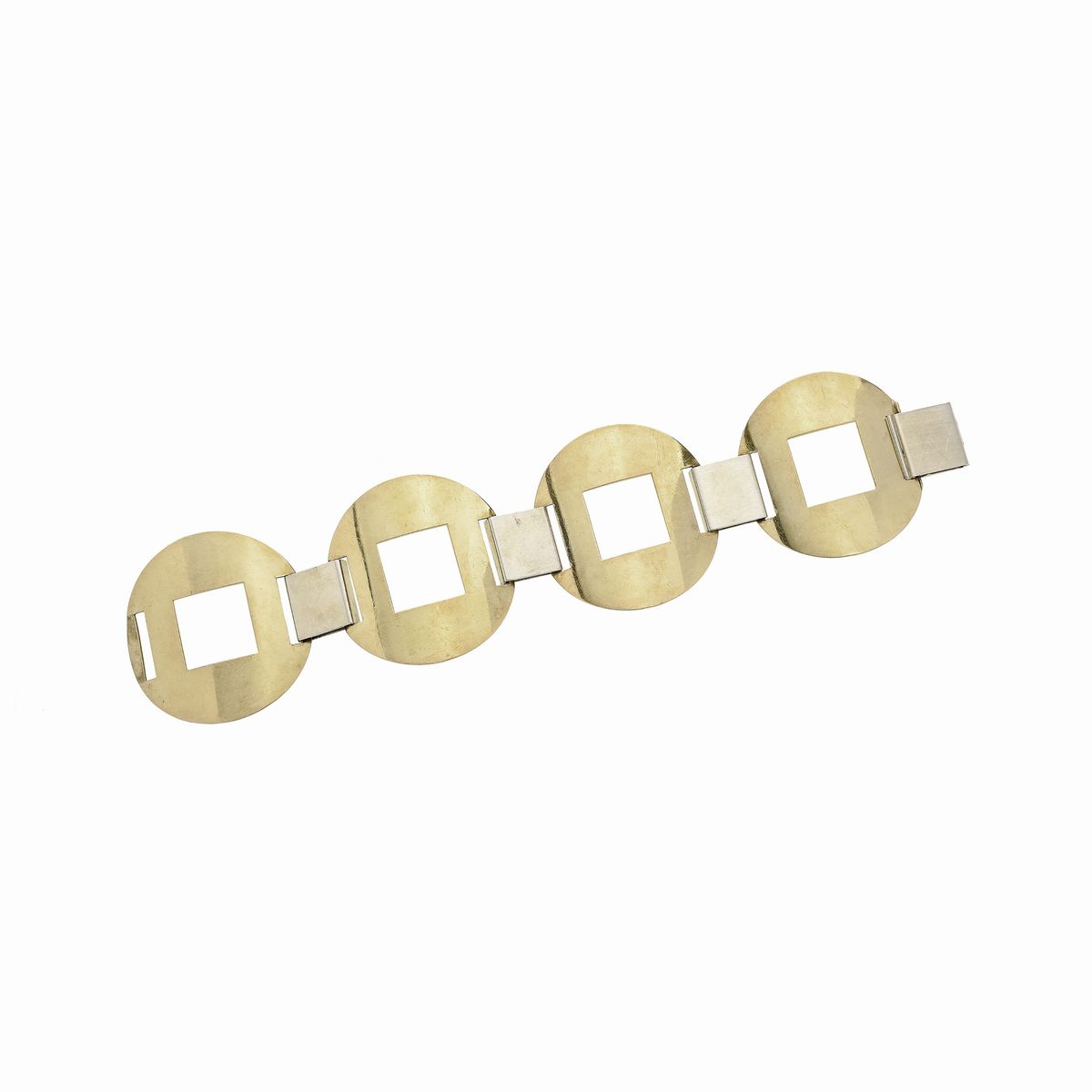 Alto bracciale a maglie circolari in oro giallo e oro bianco UnoaErre