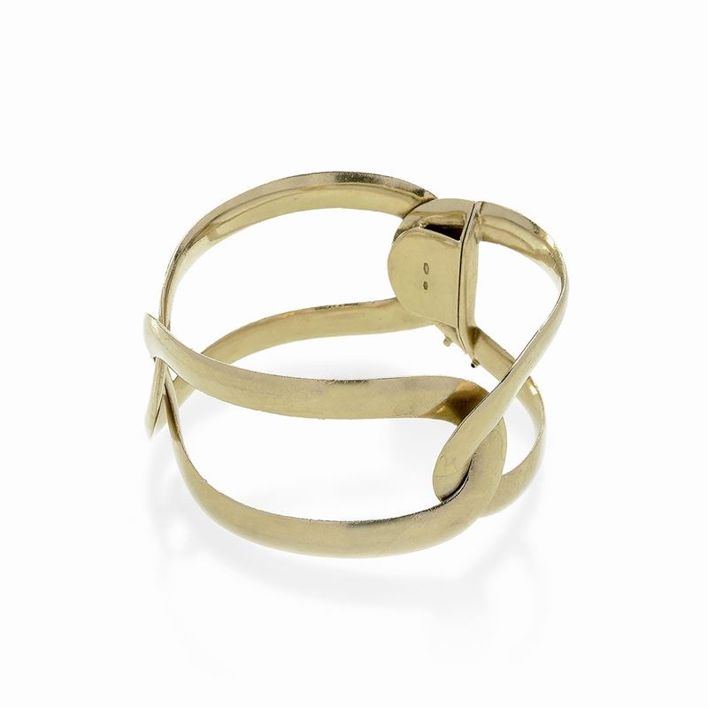 Alto bracciale a maglie intrecciate in oro giallo