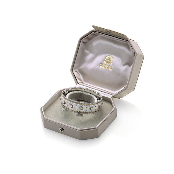 BUCCELLATI - Rigid bracelet in white gold, yellow gold and diamonds Mario Buccellati