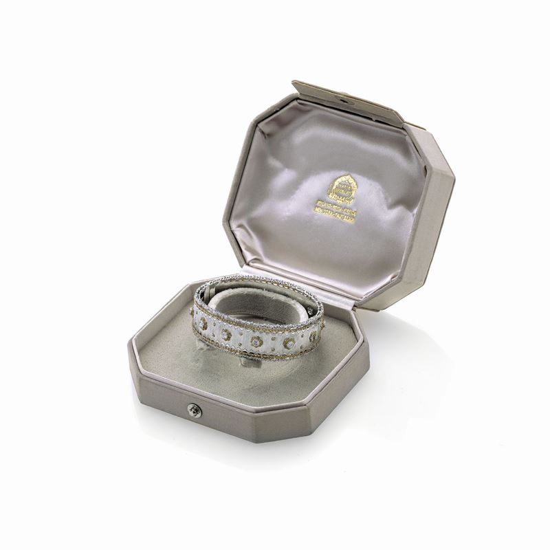Bracciale rigido in oro bianco, oro giallo e diamanti Buccellati