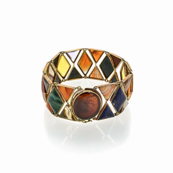 Bracciale in oro giallo e pietre dure di vari colori