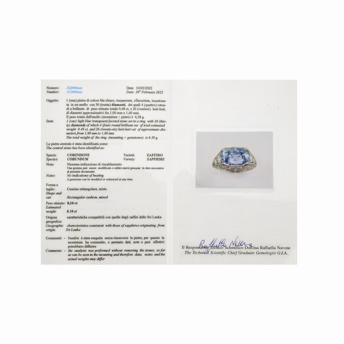 Anello in platino, diamanti e zaffiro Sri Lanka naturale non scaldato